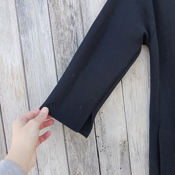 EILEEN FISHER Black Gray Silk Blend Color-block Knit A Line Open Cardigan Sz S - Picture 3 of 7